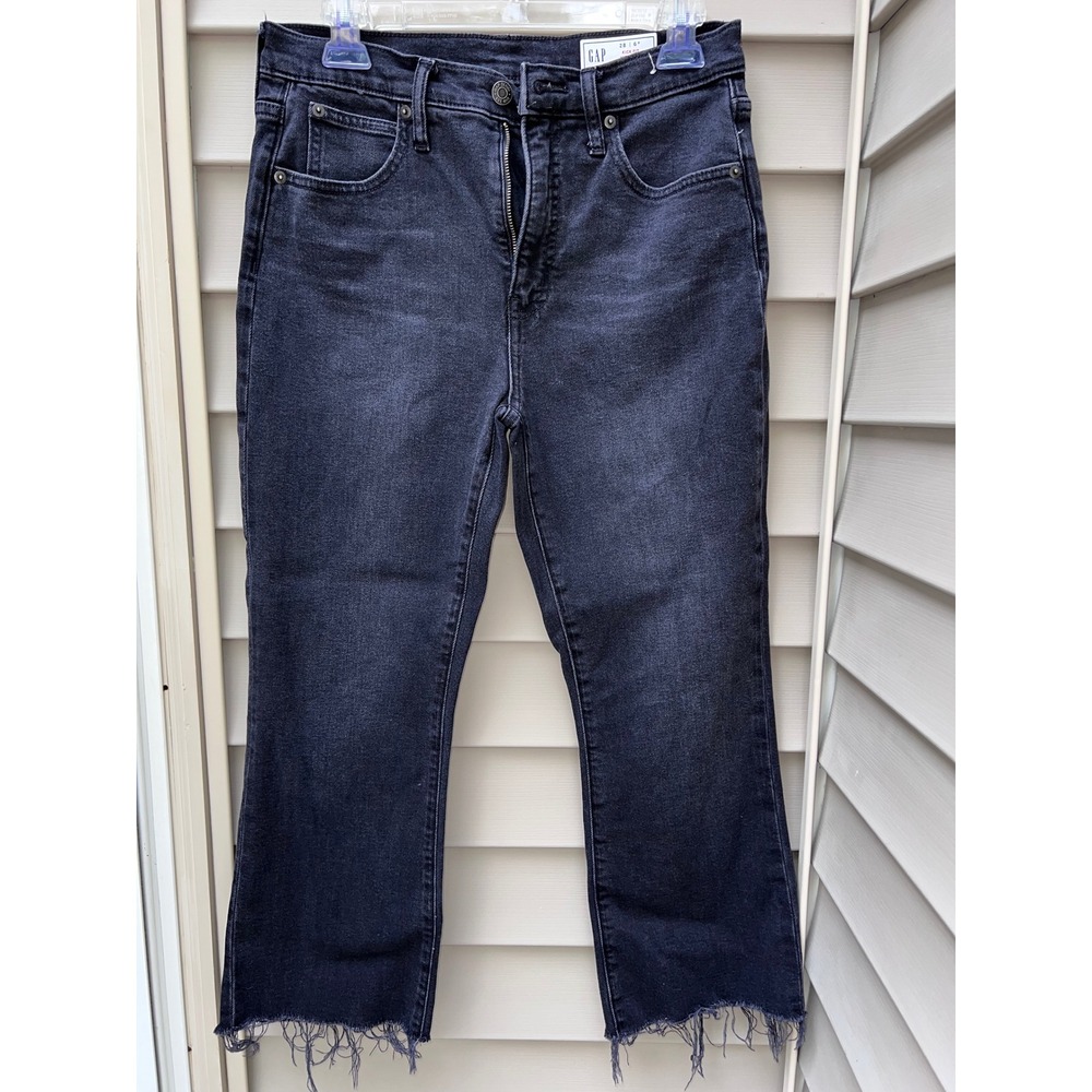Gap Kick Fit High Rise Raw Hem Black Flare Jeans 28 6 Petite